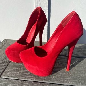 Red faux suede stilettos